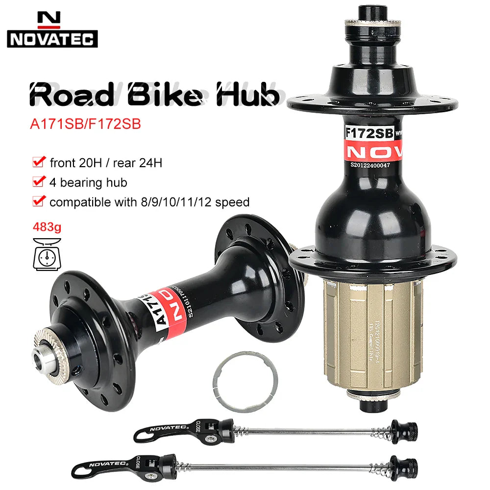 Novatec Road Bicycle Hub A171SB/F172SB Front 20H Rear 24H Quick Release Folding Bike Hub Disc 4 bearing for 8-9-10-11-12 speeds