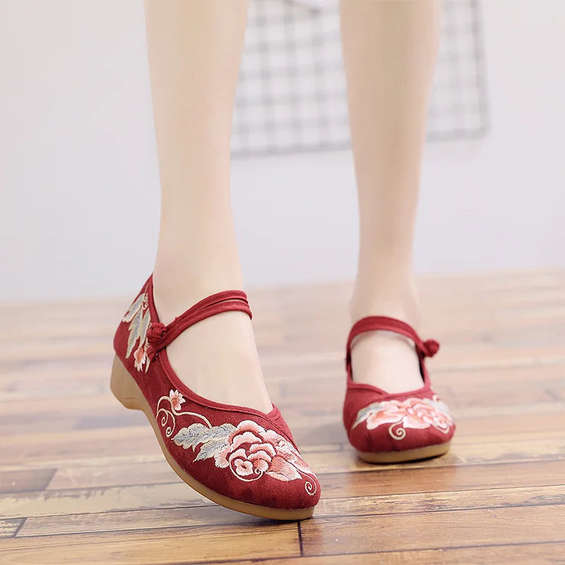 comemore Jacquard Embroidered Women Soft Bottom Ballet Flats Elegant Ladies Casual Strap Ballerinas Chinese Style Cotton Shoes