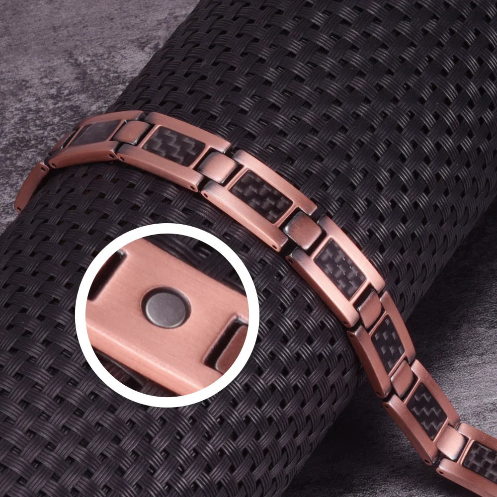 Magnetic Copper Bracelet Men&#39;s Black Carbon Fibre Health Energy Magnetic Therapy Bracelet Benefits 12mm Chain Bracelet Homme