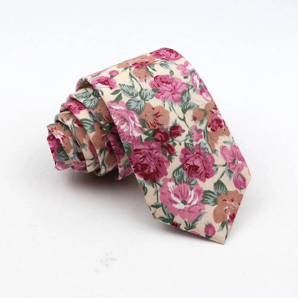 New Floral Tie For Men Skinny Casual Cotton Necktie For Wedding Casual Mens Neckties Classic Suits Flower Print Neck Ties Cravat