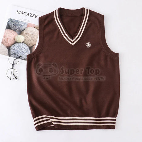 Women's Genuine JK Uniform Vest Thin Spring Autumn Uniform Original Japanese Student Knitted Gilet Vest Short Sleeveless Sweater