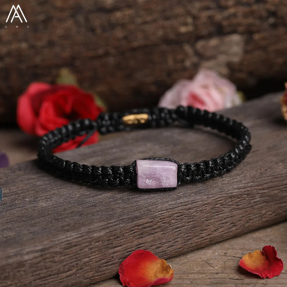 Natural Black Tourmaline Single Beads Woven Adjustable Bracelet Boho Women 6mm Black Lava Stone Beads Mala Bracelet N0383AMC