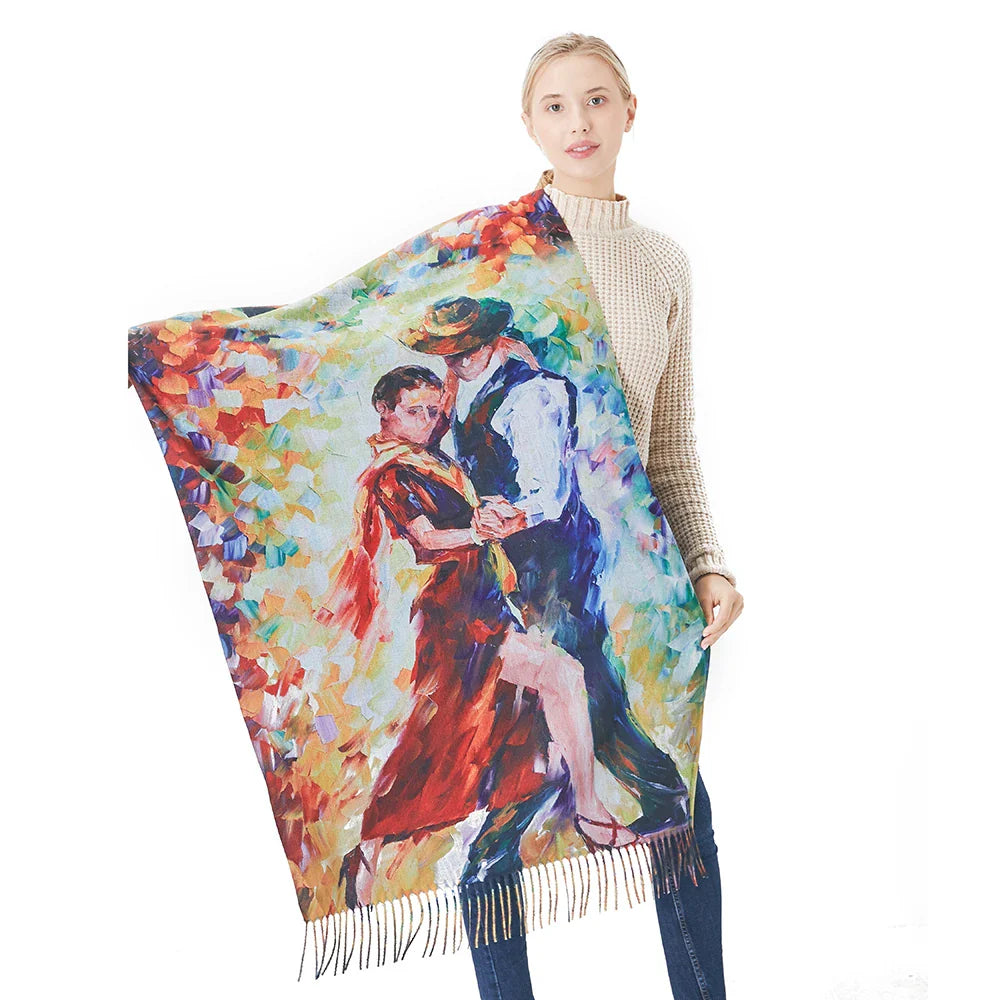 New Cashmere Scarf Women Digital Printing Pashmina Shawl Wraps Gustav Klimt Oil Painting Der Kuss Bandana Femme Foulard Tassels