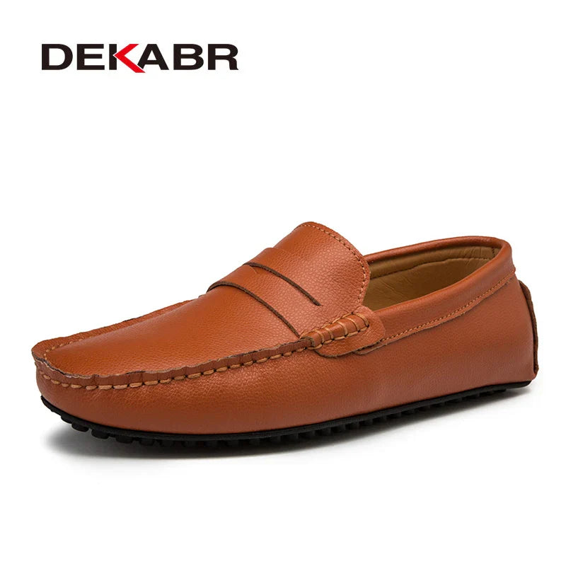 DEKABR Big Size 38~49 Men Loafers Real Leather Shoes Fashion Men Boat Shoes Brand Men Casual Leather Shoes Male Flat Shoes