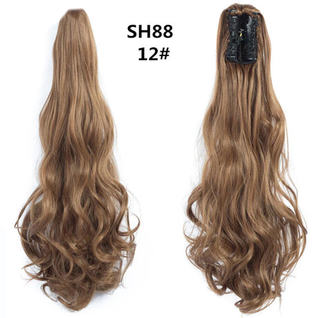 Budabuda 24Inch Long Straight Ponytail Hair Extensions For Women Synthetic Claw On Ponytail Hairpiece Black Blonde Brown