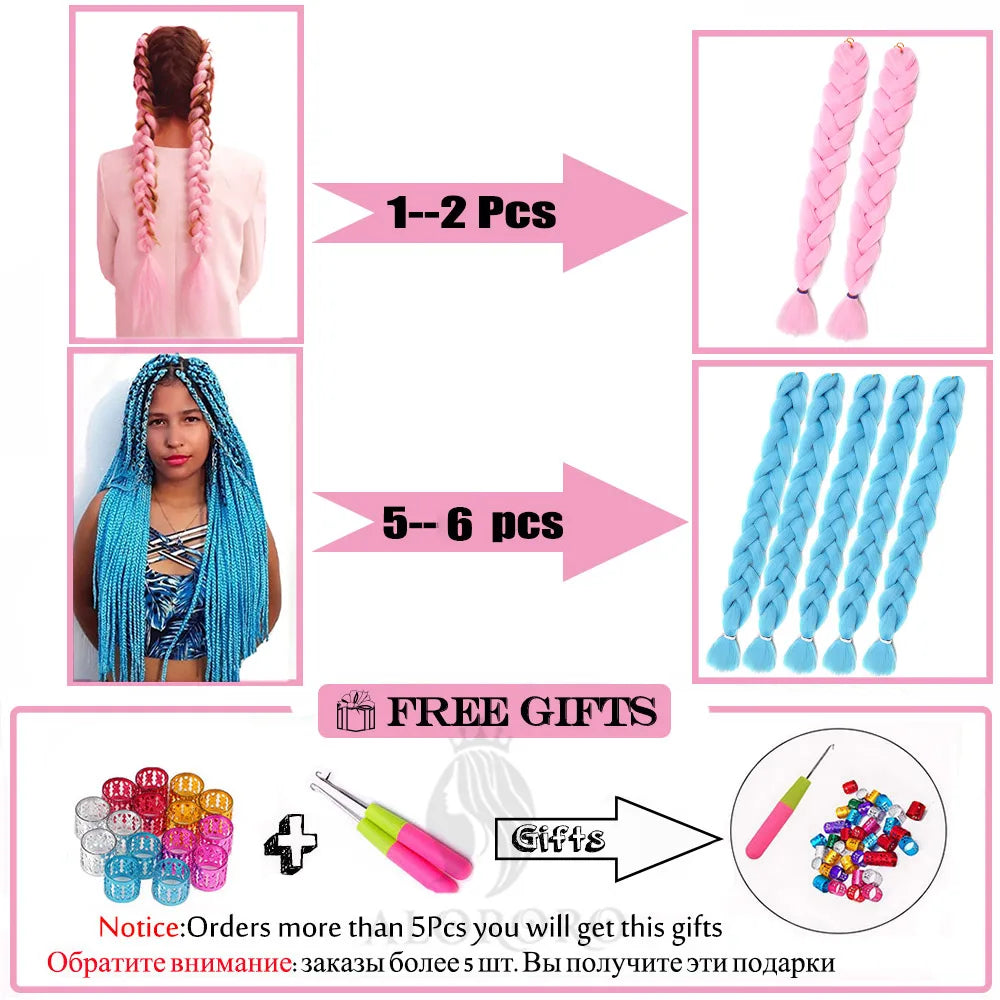 41Inch 165g Jumbo Braiding Hair Long Synthetic Crochet Hair Extensions Red Yellow Blue Pink One piece Hair for Braids