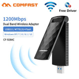 Free-Drive Wif Adapter 2.4&5.8Ghz MT7612U 1200M Wi-fi Antenna WI FI Wireless Network Card Desktop PC Windows Linux USB Receiver