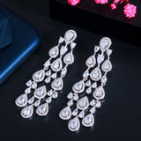 CWWZircons Trendy Clear White Water Drop Cubic Zirconia Women Long Tassel Brazil Style Party Earring Brincos Bijoux Gift CZ816