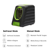 Huepar 150ft/45m Cross Line Laser Level 2 Lines Self Leveling Vertical & Horizontal Green Beams for Outdoor Use BOX-1G