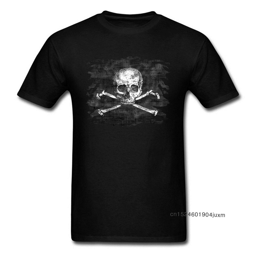 Old Skull T-shirt Men Black Crossbones T Shirt Popular Pirate Flag Print Clothes Summer Funky Streetwear Punk Skulls Tops Tees