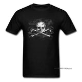 Old Skull T-shirt Men Black Crossbones T Shirt Popular Pirate Flag Print Clothes Summer Funky Streetwear Punk Skulls Tops Tees