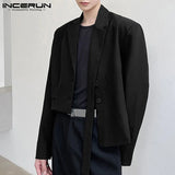 INCERUN Fashion Men Blazer Streetwear Lapel 2023 Long Sleeve Casual Irregular Suits Solid Color Button Thin Coats Men S-5XL