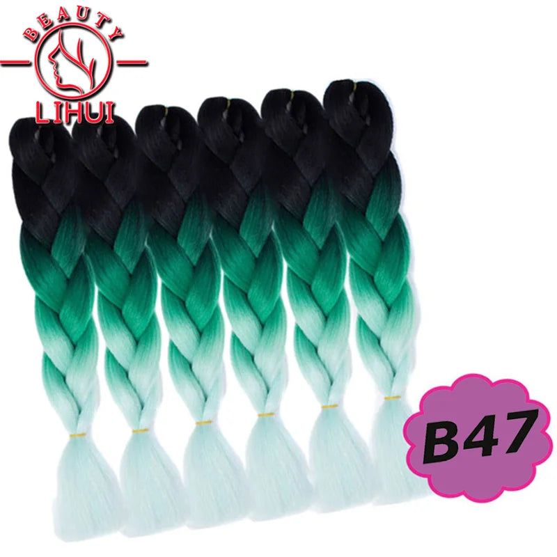 Synthetic Ombre Hair Jumbo Crochet Braiding Hair For Women Blonde Golden Green Brown Colorful Hair 6packs 24Inch 100G Wholesale