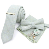 Top 50% Wool Soft 7cm Tie Bowtie Hankie Clip Brooch Sets Dusty Green Solid Classy Men Wedding Suit Daily Cravat Accessory Gift