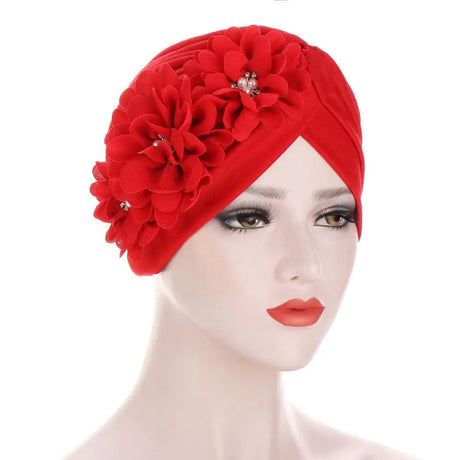 10 Color Hot Headscarf Hat Fold Watermelon Hat Decal Three Flower Headdress hat Fashion Baotou Women's Nightcap Hair Accessories