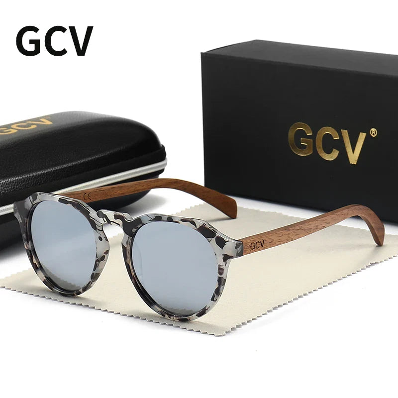 GCV Brand Advanced Walnut Wood Hawksbill Leopard Grain Frames Ultralight Sunglasses Men Women Female Polarized  Delicate Fashion