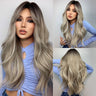 EASIHAIR Light Orange Synthetic Wigs Long Wavy Ombre Natural Hair Wigs with Bangs for Women Cosplay Lolita Wig Heat Resistant