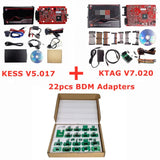 Online 2.80 EU Red Kess V5.017 OBD2 Manager Remap Kit KTAG V7.020 4 LED BDM Frame 22pcs Adapters K-TAG 2.25 ECU Flash Tool