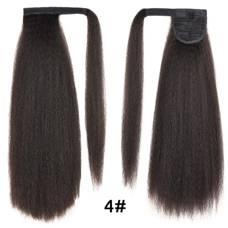 HANNE Yaki Straight Ponytail Hair Extensions For Black Women Wrap Around Clip In Magic Paste Heat Resistant Synthetic Hair Piece