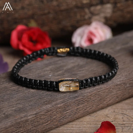 Natural Black Tourmaline Single Beads Woven Adjustable Bracelet Boho Women 6mm Black Lava Stone Beads Mala Bracelet N0383AMC