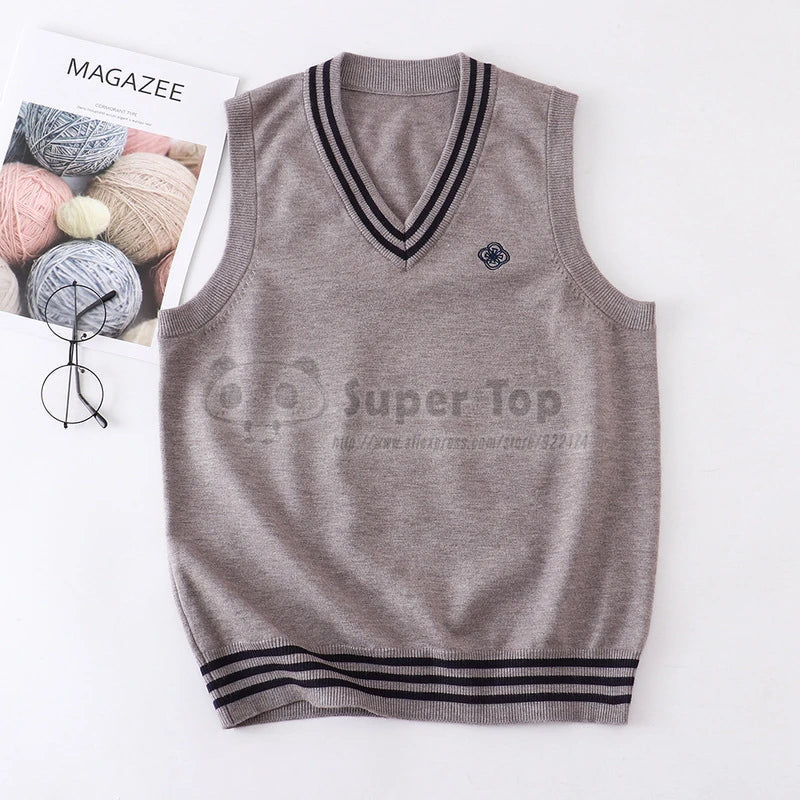 Women's Genuine JK Uniform Vest Thin Spring Autumn Uniform Original Japanese Student Knitted Gilet Vest Short Sleeveless Sweater