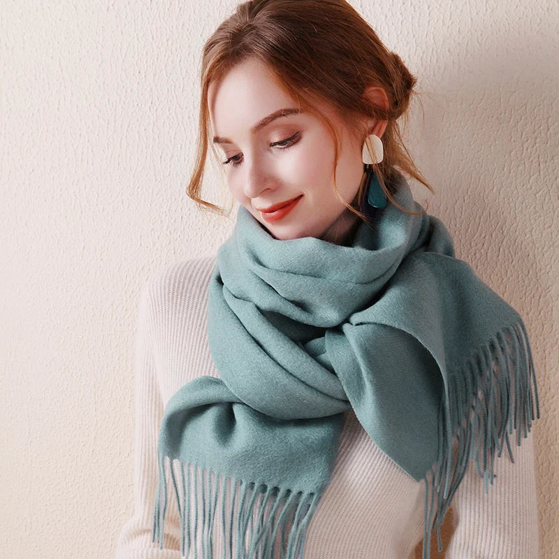 100% Wool Scarf Women Thickening Cashmere Winter Scars Shawls Fashion  Female Pashmina Scarves Oversized Keep Warm Warps 300g