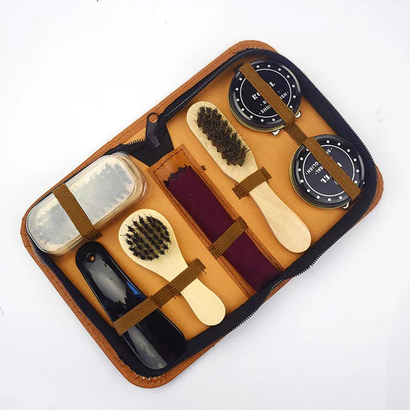 1Set Pro Shoes Care Kit Portable For Boots Sneakers Cleaning Set Brush Shine Polishing Tool For Leather Shoes