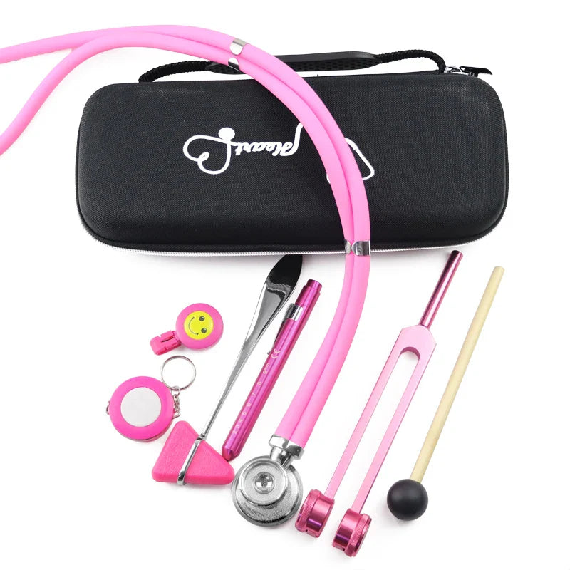 Classic Home Health Monitor Storage Bag Package Kit with Medical Doctor Stethoscope Tuning Fork Reflex Hammer LED Penlight Tool