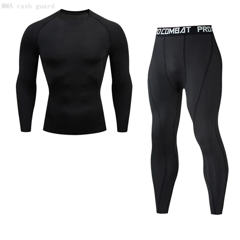 Winter Men's Long Underwear Set Warm Long T-Shirt Compression Shirt Leggings 2 Pieces Sportswear Base Layer Thermal underwear