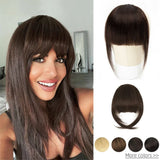 Isheeny Human Hair Bangs 3 Clips In Black Blunt Cut Fringe Hair Piece Natural Black Blonde Bang 8" Clip In Hair Extensions Brown