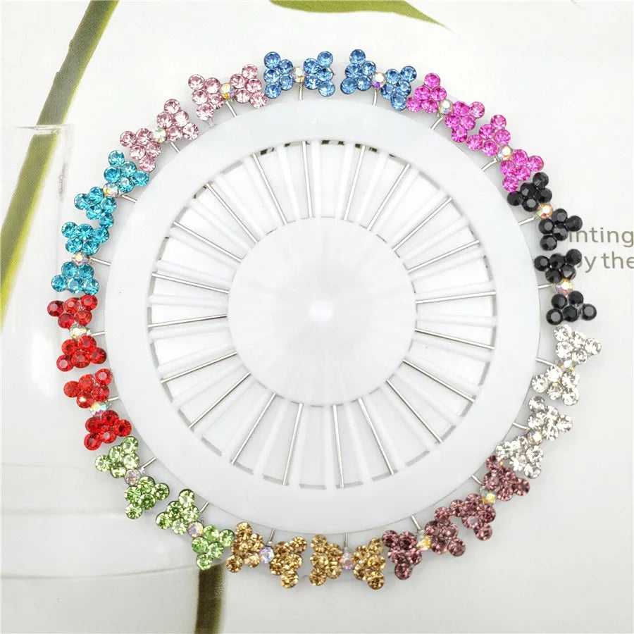 Multicolor Crystal Rhistones Flower Brooch Muslim Islamic Hijab Scarf Abaya Fixed Pins Fashion Jewelry Women's Accessories