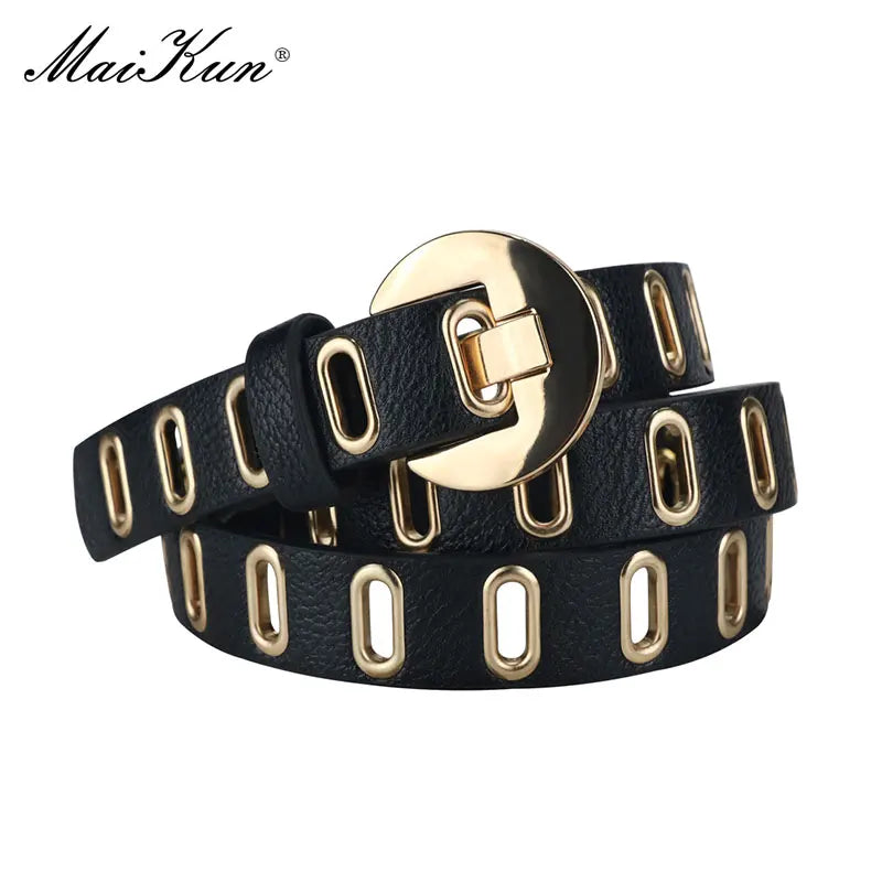 Maikun New Grunge Women Belt Adjustable Hole Grunge Punk  Belts for Women Alloy Pin Buckle PU Leather Belt 