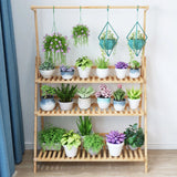 3-Tier Hanging Plant Stand Storage Shelf Folding Flower Pot Organizer Display Storage Rack Adjustable Hanger Rod Bamboo Patio