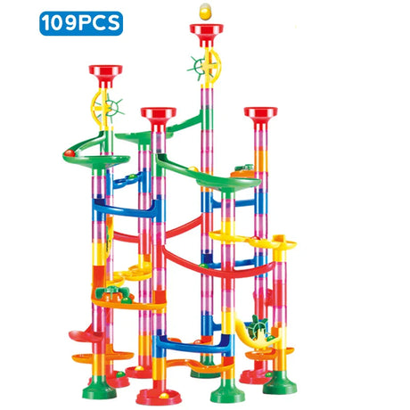 Marble Run Race Track Building Blocks Kids 3D Maze Ball Roll Toy DIY Marble Run Race Coaster Set 80/105/109/133pc Christmas Gift