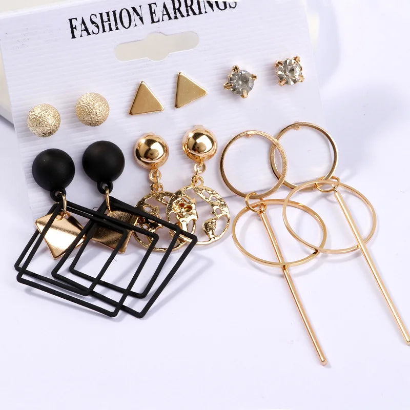 LATS Women's Earrings Set Tassel Pearl Earrings for Women Bohemian Fashion Jewelry 2020 Geometric Kolczyki Hoop Earings