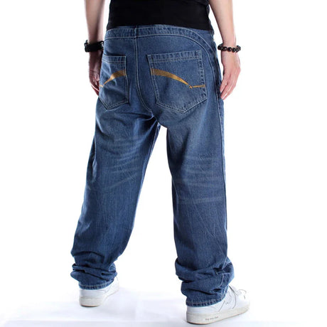 Plus Size Waist 30-46Inch Streetwear Baggy Jeans Men's Designer Clothes Embroidered Flower Wings Trousers Male