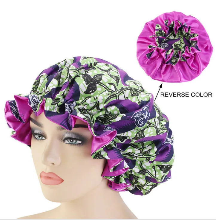 Women's Satin African Pattern Sleeping Hat Elastic Band Night Sleep Cap Hair Care Bonnet Nightcap for Women Cap Bonnet