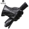 Comfortable Keep warm gloves male winter,Water ripple design sheepskin men's gloves,black men's leather gloves-8001Y