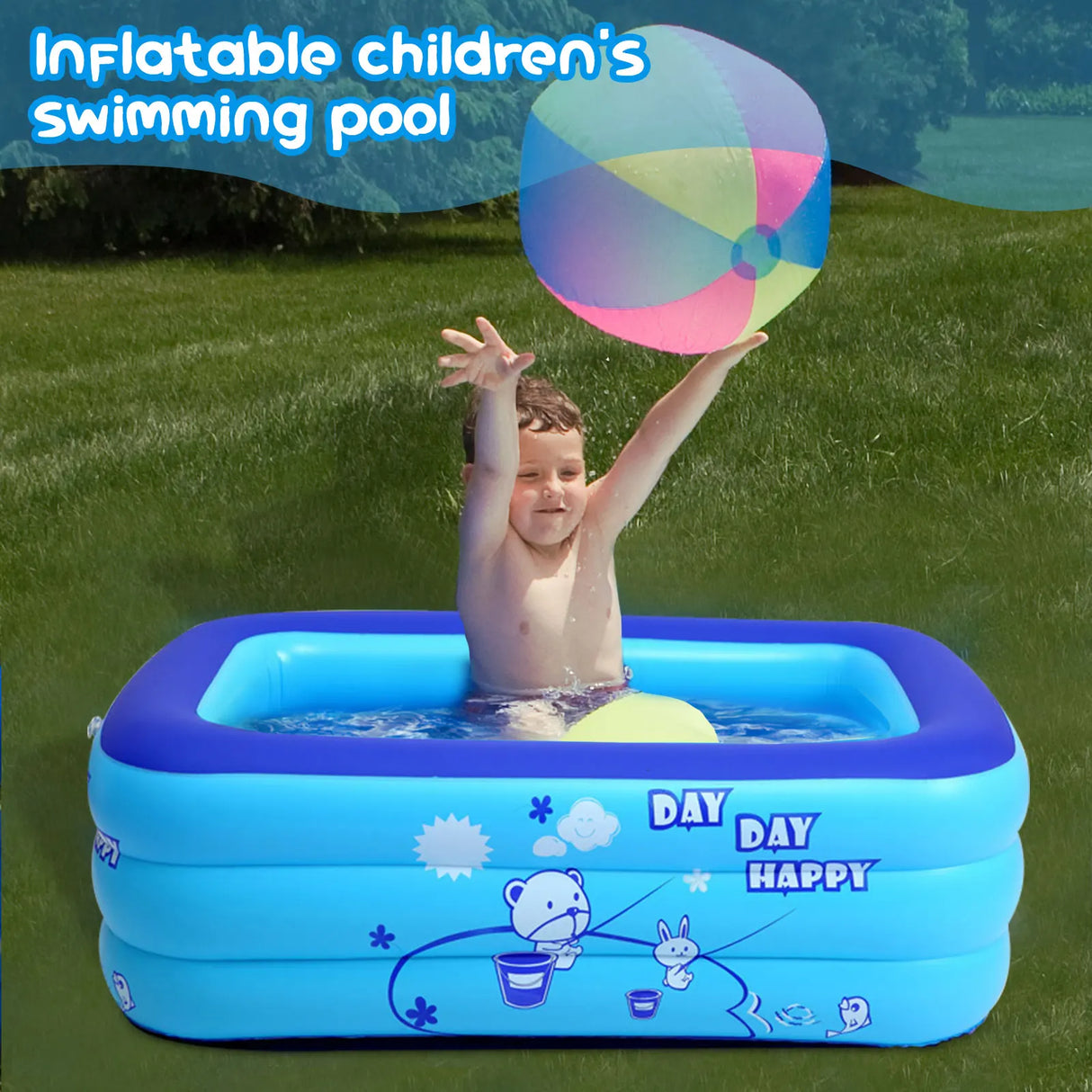 Thickening Inflatable Swimming Pool Family Summer Outdoor Water Play Pool Bathtub with Bubble Bottom for Kids 43x28x15inch