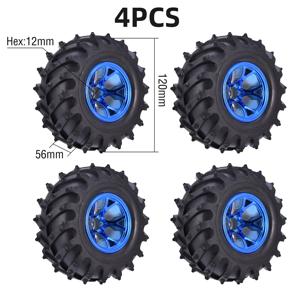 4PCS 12mm Hub 1/10 Tyre Wheel 120mm 125mm 130mm Monster Truck Tires Wheels Buggy RC Car Crawler Traxxas Scx10 Buggy