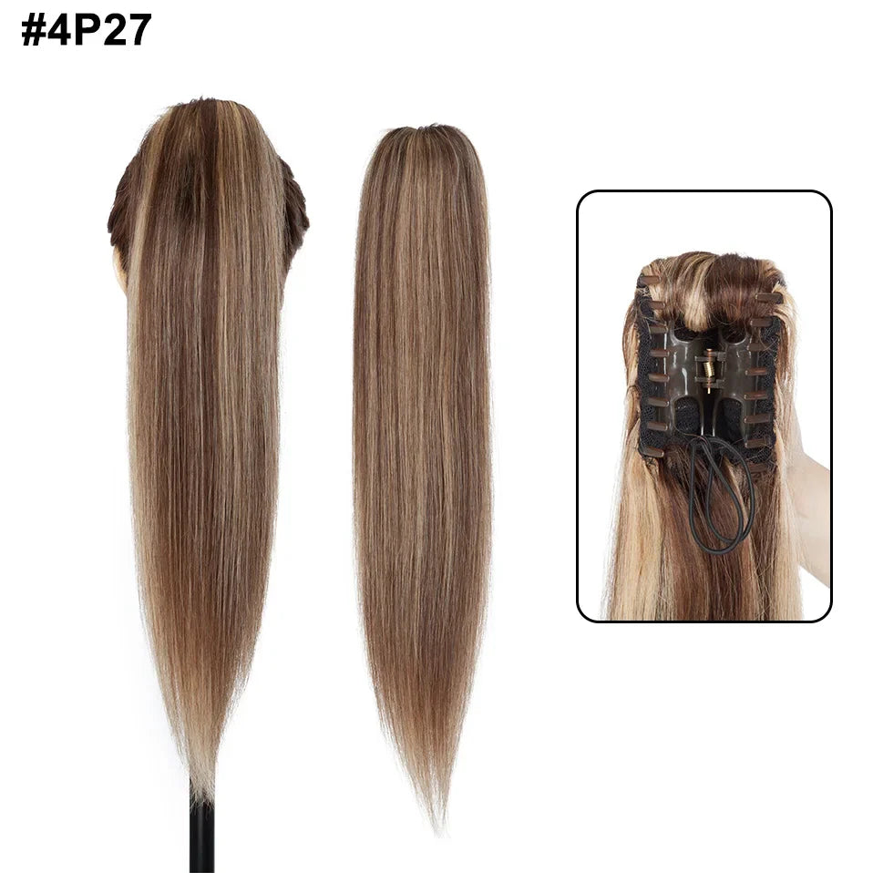 S-noilite Ponytail Human Hair 14-22Inches Claw Clip in Ponytail Human Hair Extension Women Hairpiece Natural Black Blonde Brown