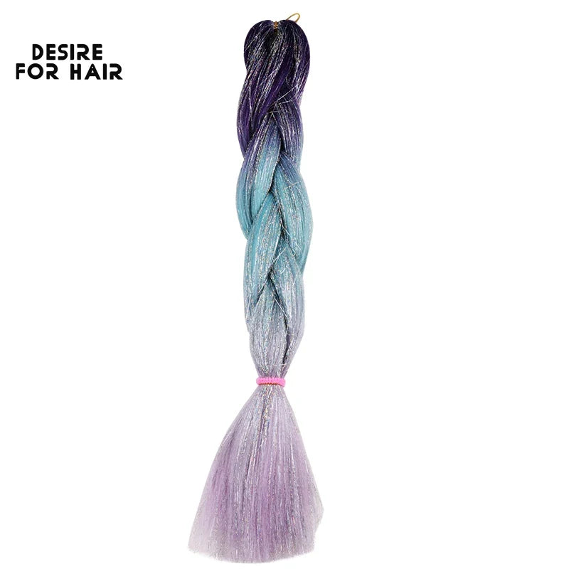 Desire for Hair 5Packs Synthetic Braiding Hair Christmas Colors Mix Tinsel Glitter Green Synthetic Hair Extensions Jumbo Braids