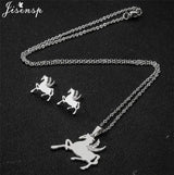 Cute Deer Cat Animal Jewelry Sets for Women Stainless Steel Triangle Star Moon Necklace Pendant Girls Christmas Accessories 2021