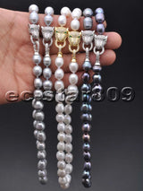 P6188 SET 13mm Gray White Black Rice Freshwater Pearl Necklace Bracelet Earring