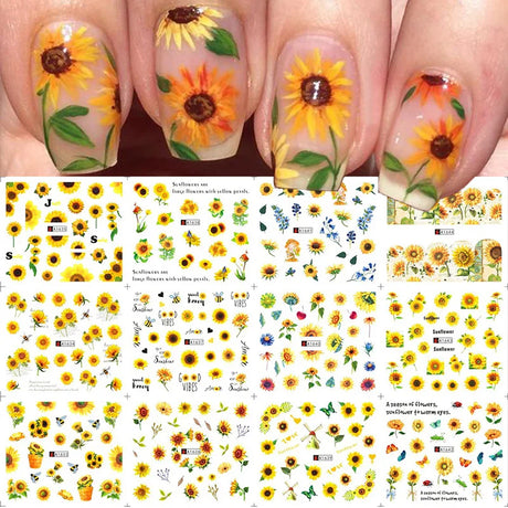 12 Designs Nail Stickers Set Mixed Floral Geometric Nail Art Water Transfer Decals Sliders Flower Leaves Manicures Decoration