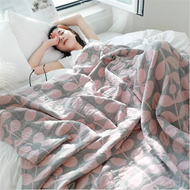 Cotton Muslin Plaid Blanket Summer Bed Sheet Gauze Bedspread Cover for Double Bed Sofa Adult Office Nap Sleeping Throw Blankets