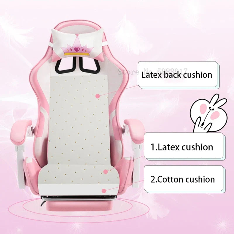 WCG Cute Girl Pink Computer Chair Home Office Furniture Sofa Chair Cartoon Anime Bedroom Lift Rotary Reclining Game Chair