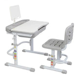 70/80 CM Kids Desk and Chair Set Height Adjustable Children Learning Table Sturdy Desktop Gray With Reading Stand for Boys Girls