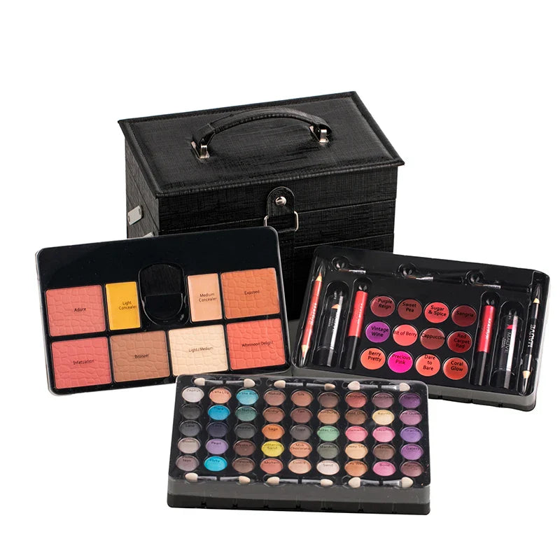 Black Cross Pattern Portable Professional 45 Color Eye Shadow Lip Enamel Blush Makeup Foundation Makeup Powder Set Eye Shadow