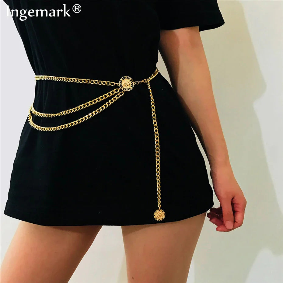 Sexy Bikini Beach Multilayer Waist Belt Chain Long Tassel Coin Pendant Harness Belly Chains for Women Waistbands Body Jewelry